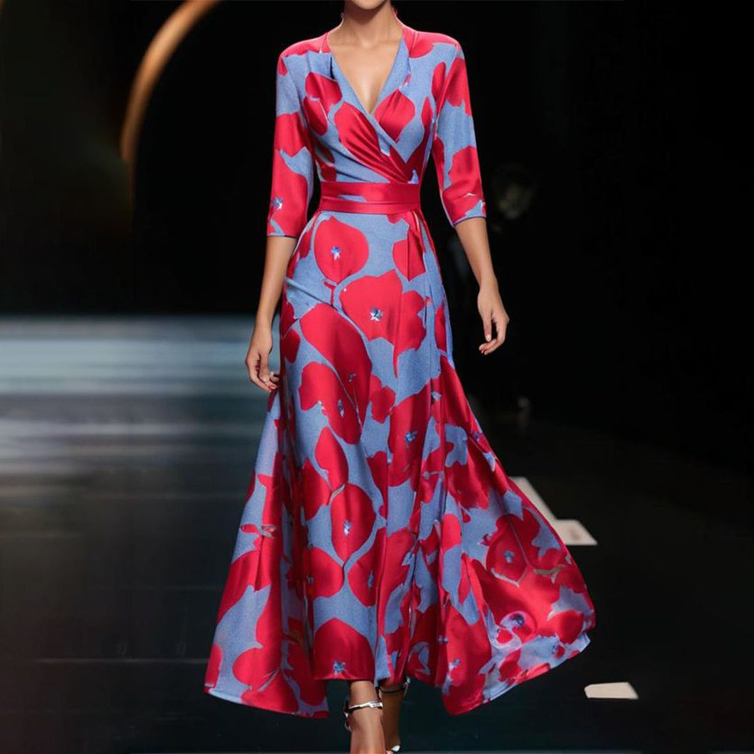 Rike | Fließendes Kleid mit 3/4-Ärmeln und femininer V-Ausschnitt-Form