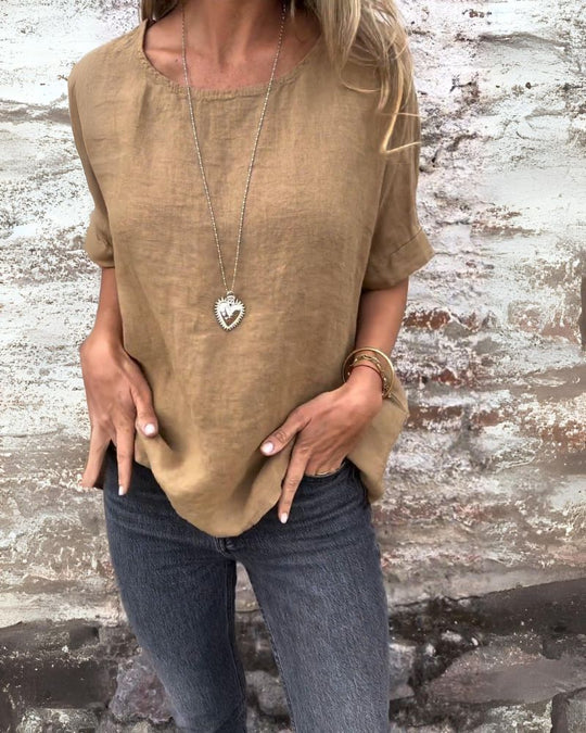 Baua | Bequemes T-Shirt aus Baumwolle und Leinen mit Rundhalsausschnitt