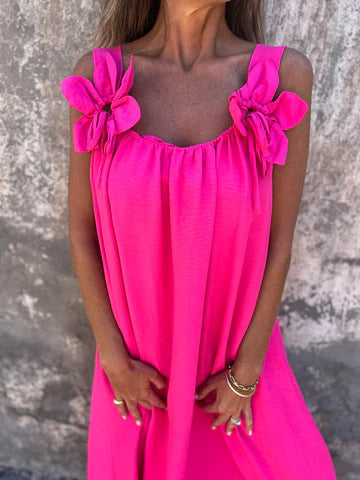 Livia | Damenkleid in einfarbigem Design mit Blumenmuster und U-Ausschnitt