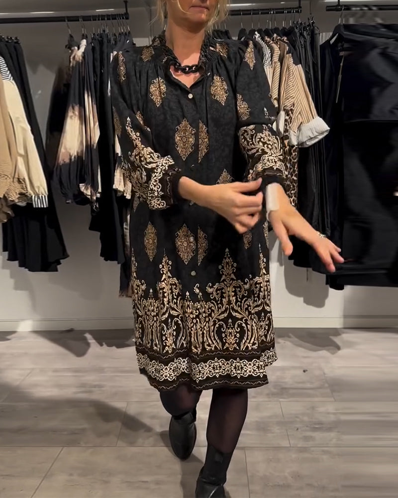 Seraphina | Vintage Printkleid mit Revers und Knöpfen