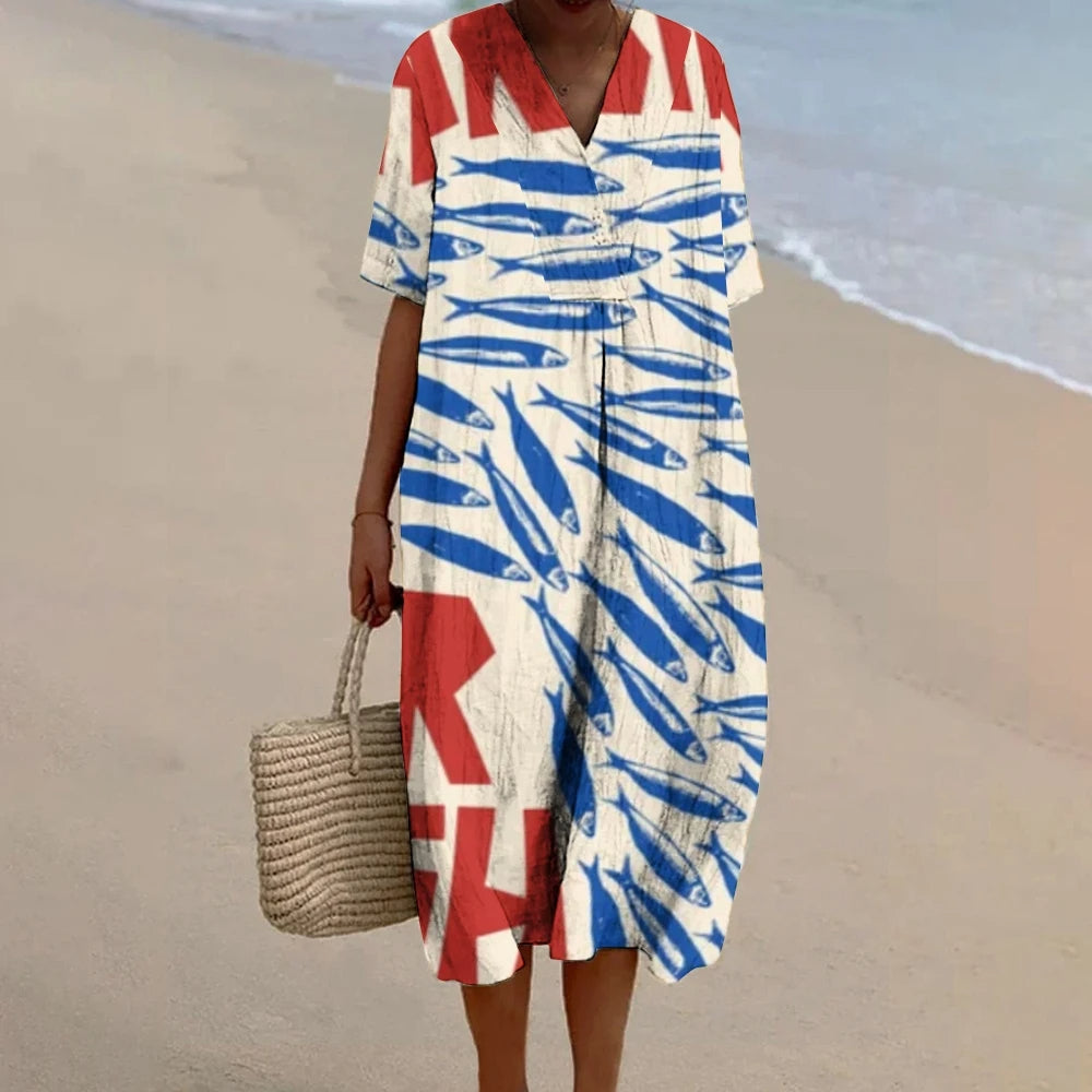 Annalena | Luftiges Sommerkleid mit maritimem Print