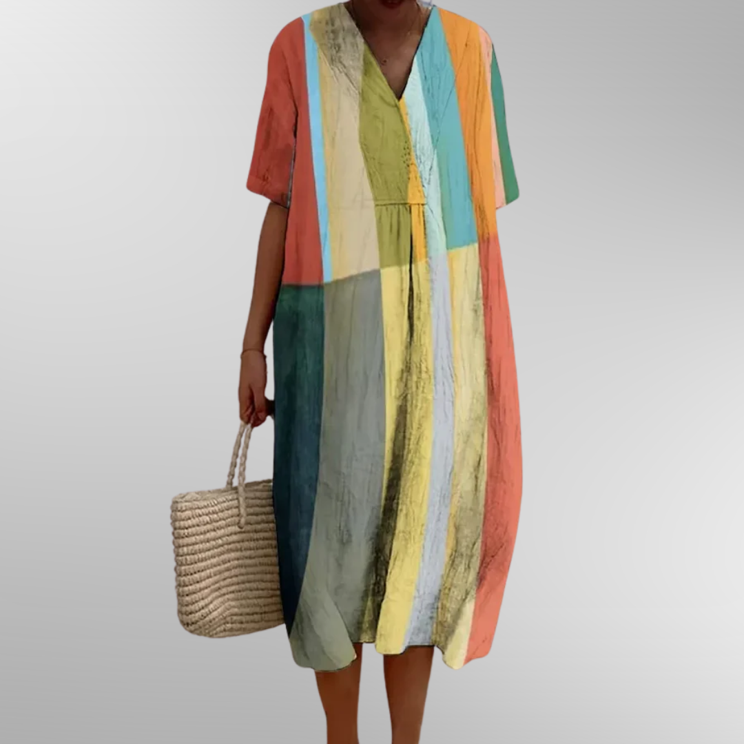 Karin | Luftiges Sommerkleid mit modernem Streifenprint
