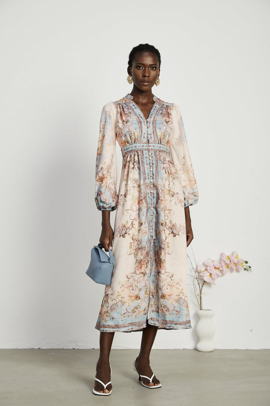 Sophie | Luftiges Midikleid mit Blumenprint und Faltendetail