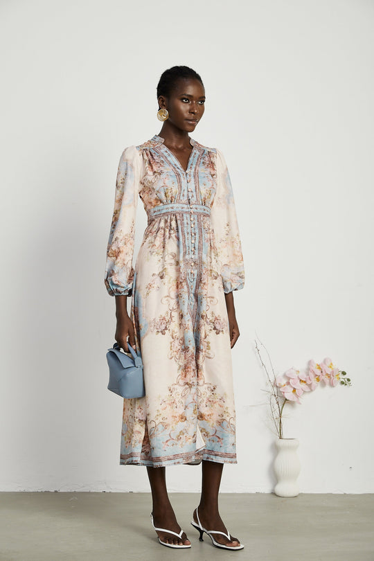 Sophie | Luftiges Midikleid mit Blumenprint und Faltendetail