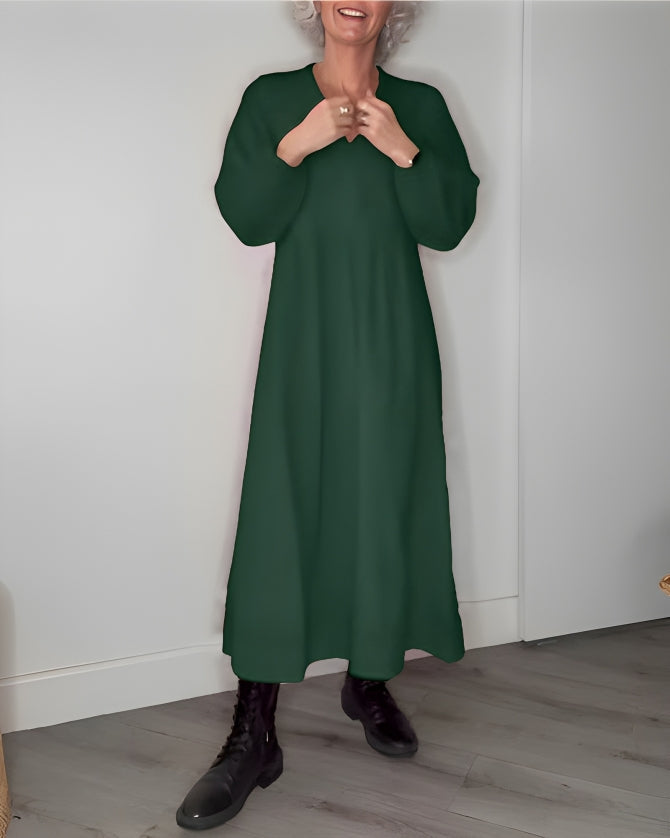 Amanda | Langes, tailliertes Kleid mit V-Ausschnitt