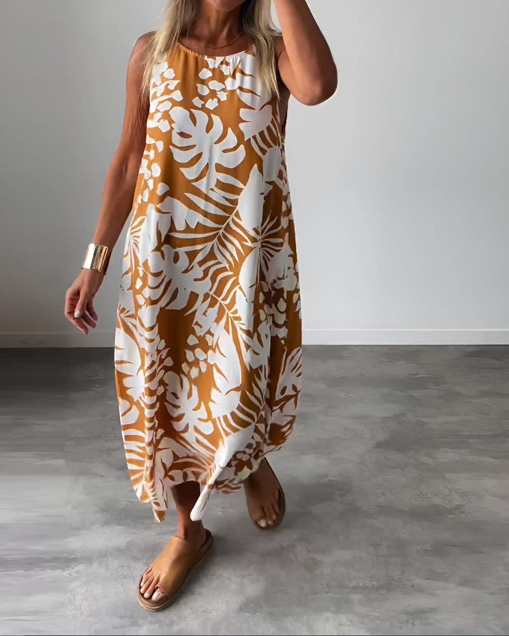 Franziska | Sommerkleid mit fließender Passform und Blättermuster