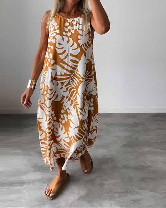Franziska | Sommerkleid mit fließender Passform und Blättermuster