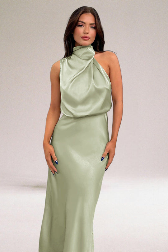 Flavia | Glamouröses Satin-Kleid mit Halterdesign