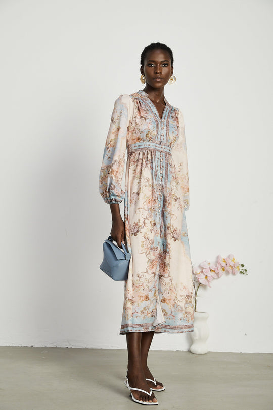 Sophie | Luftiges Midikleid mit Blumenprint und Faltendetail