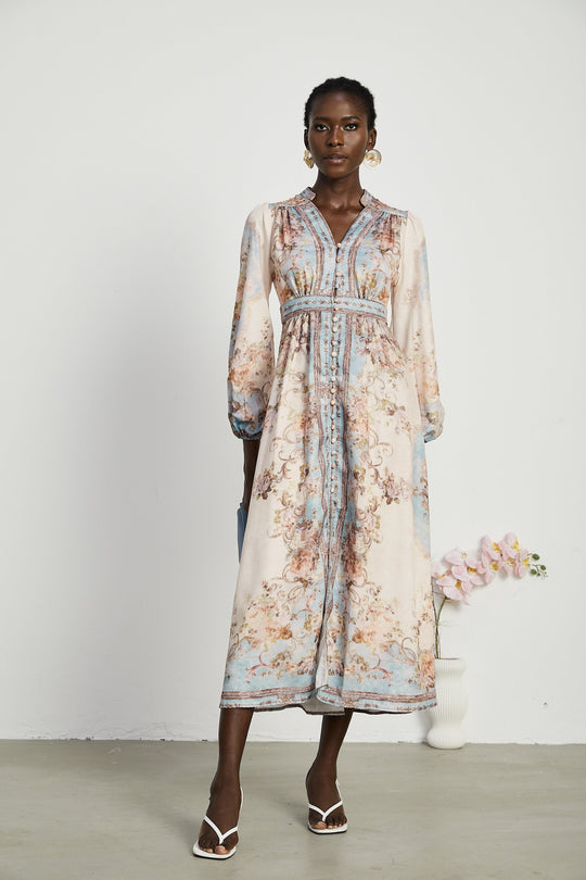 Sophie | Luftiges Midikleid mit Blumenprint und Faltendetail