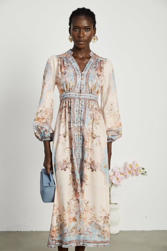 Sophie | Luftiges Midikleid mit Blumenprint und Faltendetail
