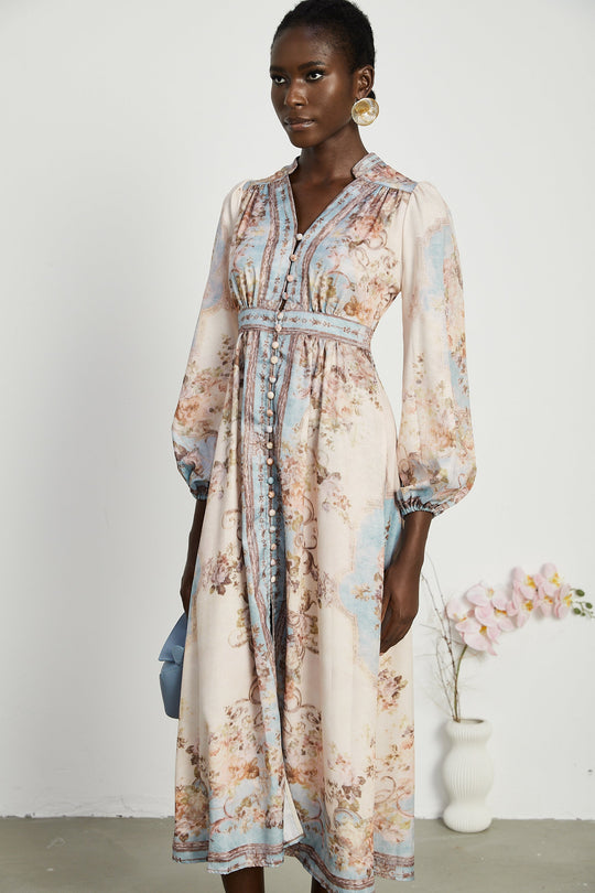 Sophie | Luftiges Midikleid mit Blumenprint und Faltendetail