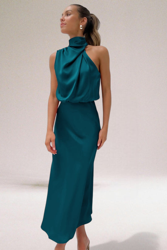 Flavia | Glamouröses Satin-Kleid mit Halterdesign