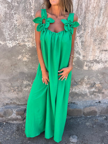 Livia | Damenkleid in einfarbigem Design mit Blumenmuster und U-Ausschnitt