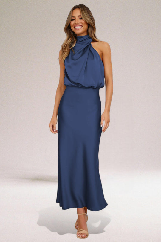 Flavia | Glamouröses Satin-Kleid mit Halterdesign