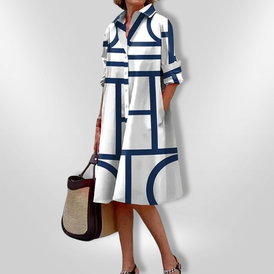Brigitta | Luftiges Hemdblusenkleid mit grafischem Muster