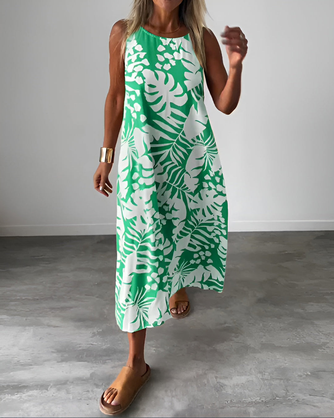 Franziska | Sommerkleid mit fließender Passform und Blättermuster