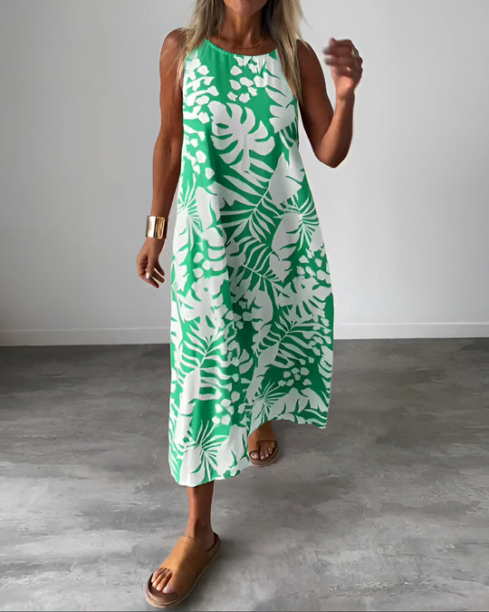 Franziska | Sommerkleid mit fließender Passform und Blättermuster