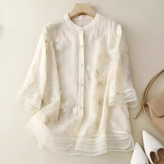 Emily | Elegantes Baumwolltop mit kunstvoll besticktem Blumenmuster