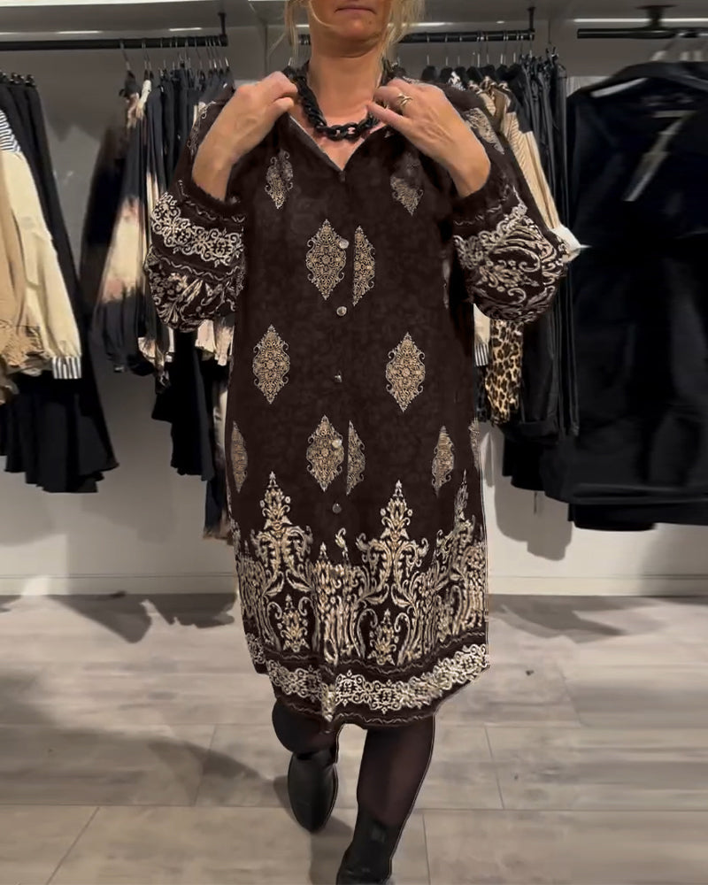 Seraphina | Vintage Printkleid mit Revers und Knöpfen