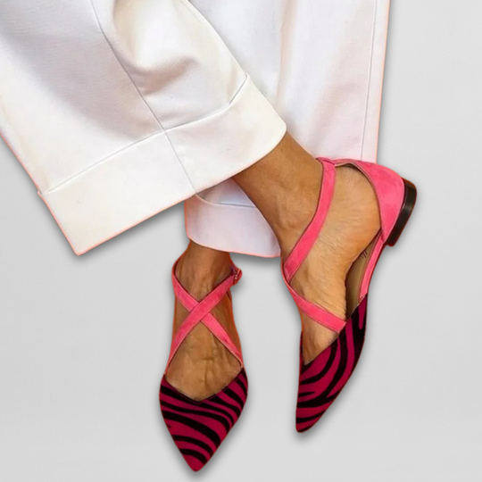 Hannelore | Riemchen-Ballerinas mit Zebramuster und Farbakzent