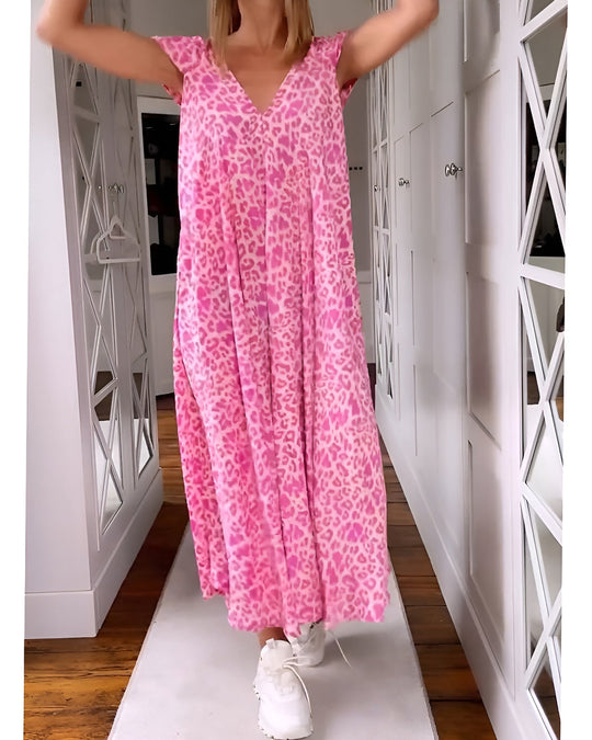 Carolin | Fließendes Kleid mit Leopardenmuster und besonderem Stil