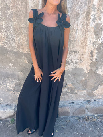 Livia | Damenkleid in einfarbigem Design mit Blumenmuster und U-Ausschnitt