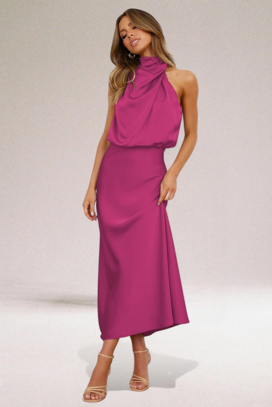 Flavia | Glamouröses Satin-Kleid mit Halterdesign