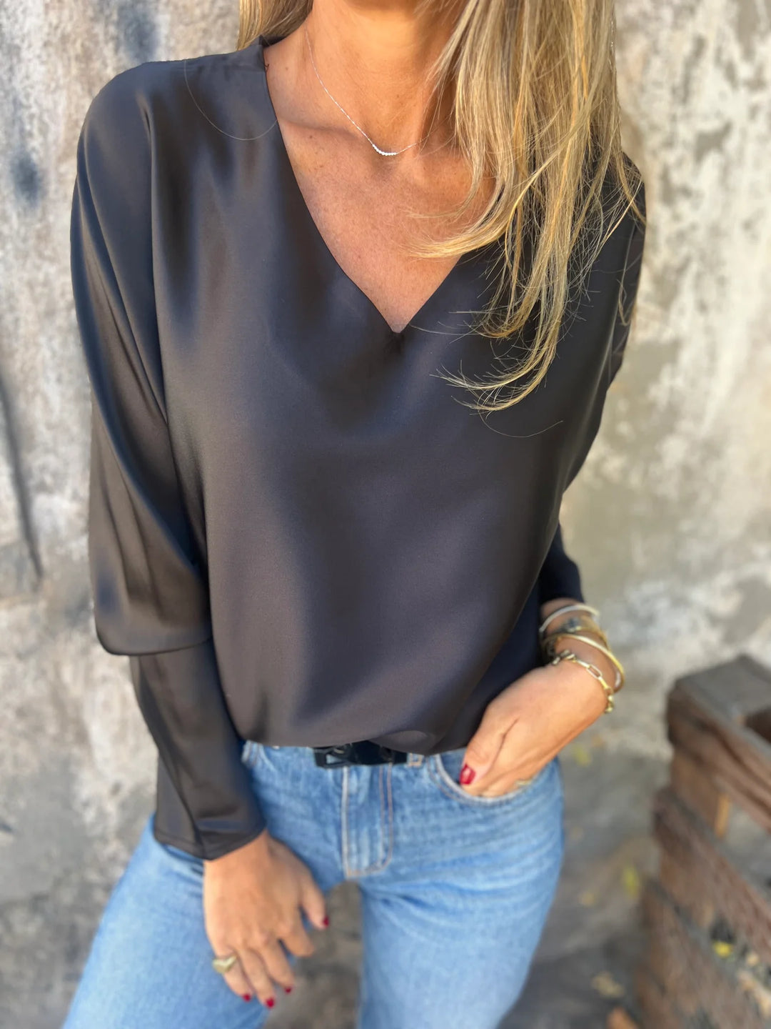 Gerda | Satinbluse mit elastischem Bund