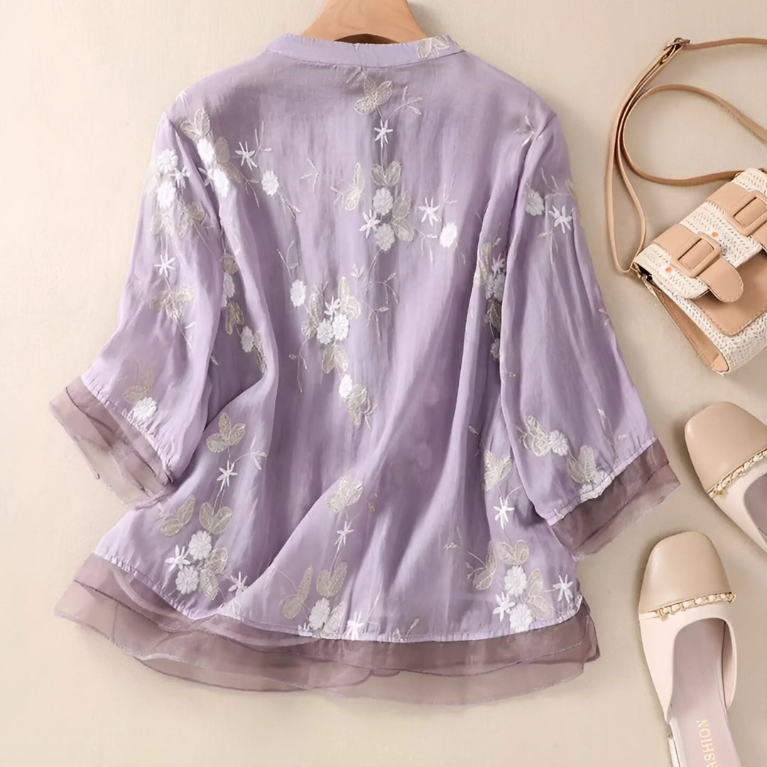 Emily | Elegantes Baumwolltop mit kunstvoll besticktem Blumenmuster