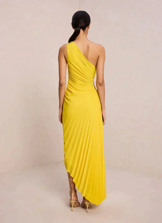 Lore | Elegantes One-Shoulder Midikleid mit fließenden Falten
