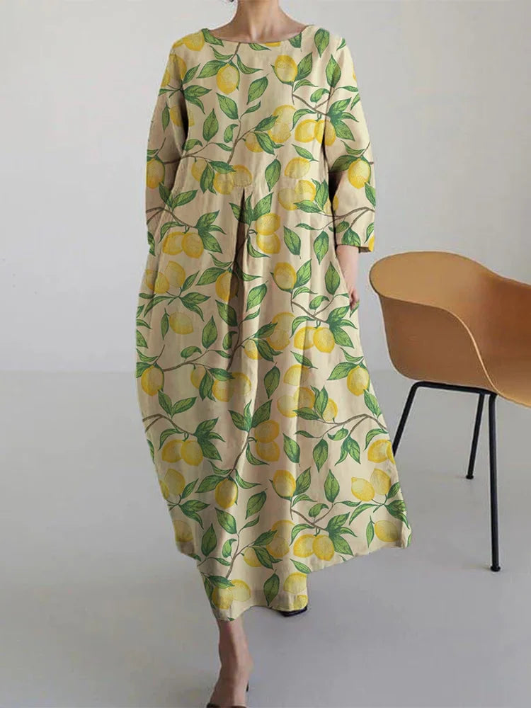 Iris | Luftiges Midikleid mit Zitronenprint