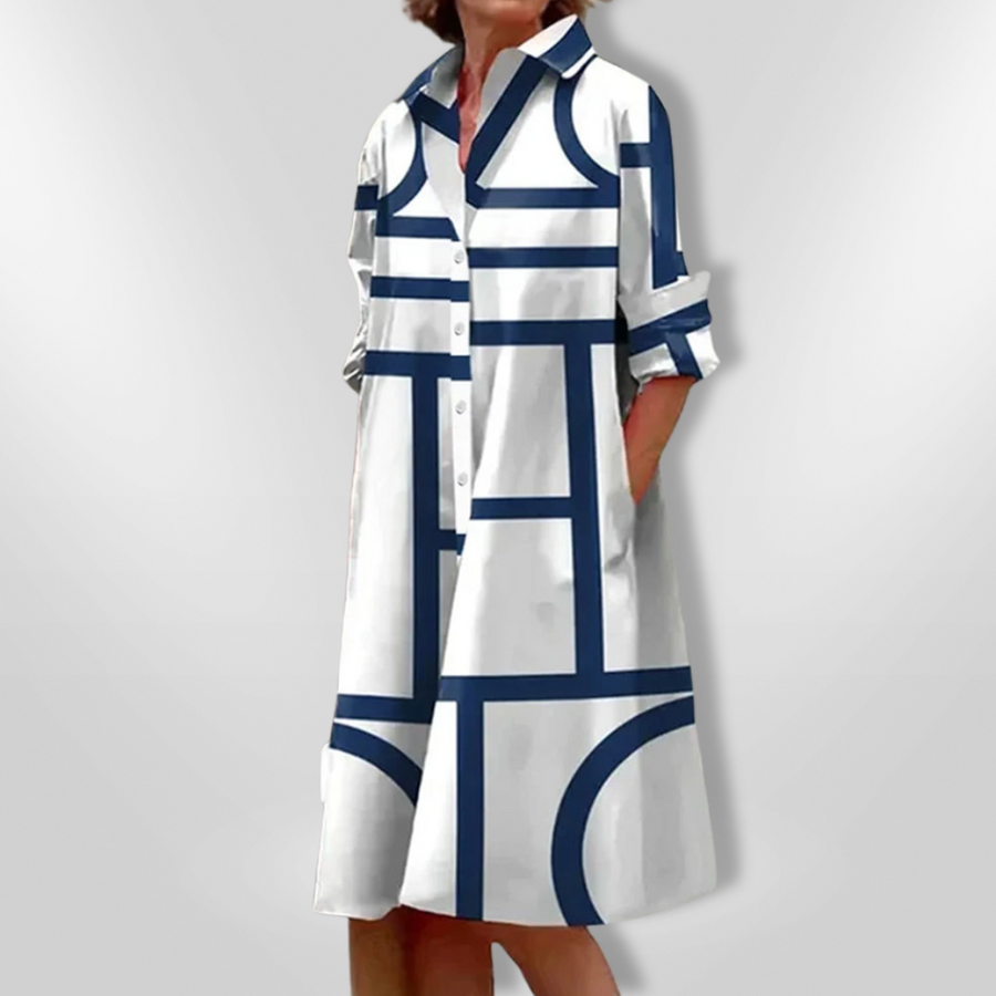 Brigitta | Luftiges Hemdblusenkleid mit grafischem Muster