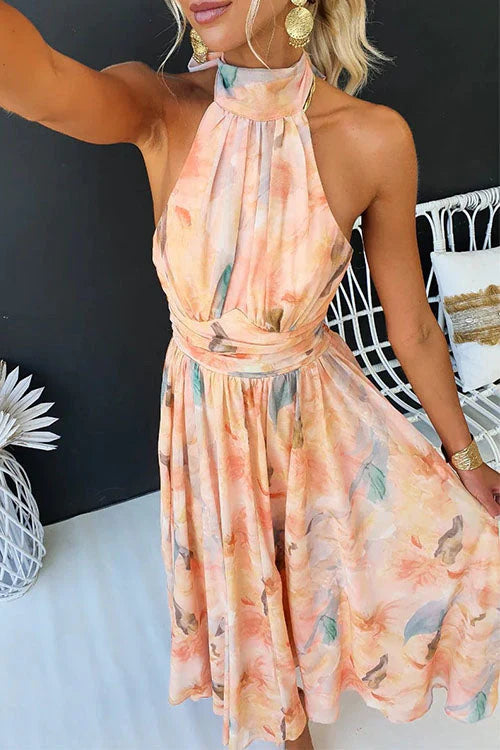 Edeltraud | Rückenfreier Sari mit Aquarell-Print