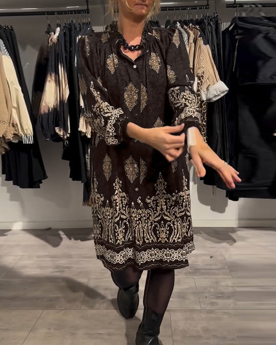Seraphina | Vintage Printkleid mit Revers und Knöpfen