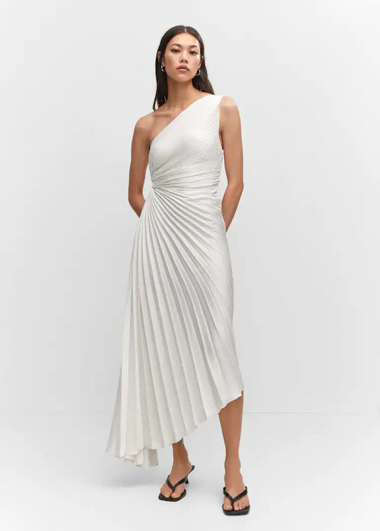Lore | Elegantes One-Shoulder Midikleid mit fließenden Falten