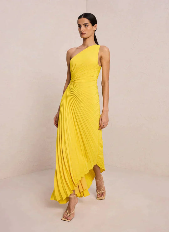 Lore | Elegantes One-Shoulder Midikleid mit fließenden Falten
