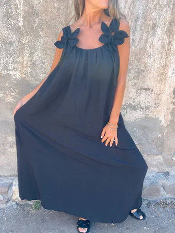 Livia | Damenkleid in einfarbigem Design mit Blumenmuster und U-Ausschnitt
