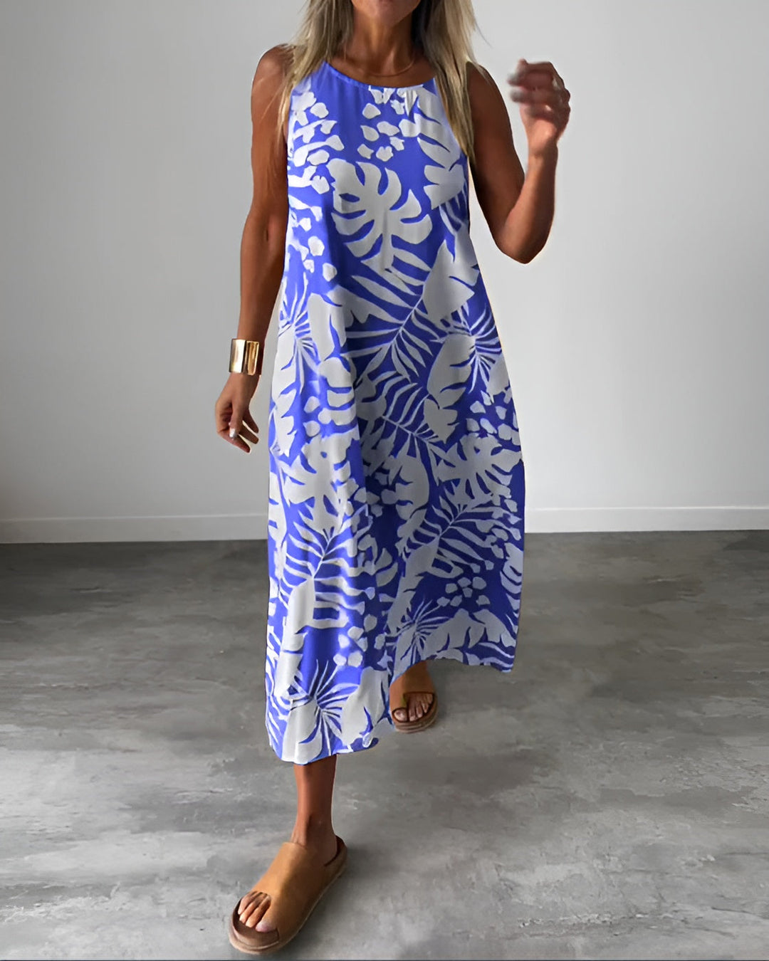 Franziska | Sommerkleid mit fließender Passform und Blättermuster