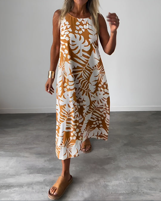 Franziska | Sommerkleid mit fließender Passform und Blättermuster