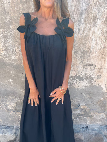 Livia | Damenkleid in einfarbigem Design mit Blumenmuster und U-Ausschnitt