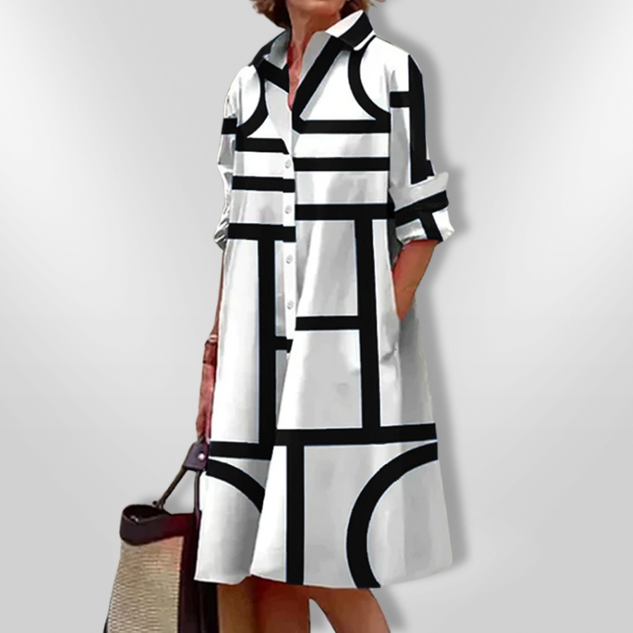 Brigitta | Luftiges Hemdblusenkleid mit grafischem Muster