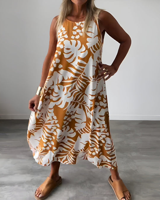Franziska | Sommerkleid mit fließender Passform und Blättermuster