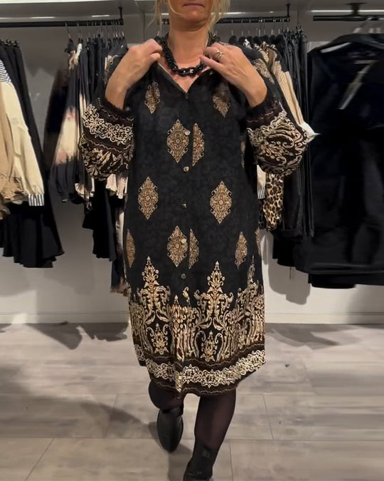 Seraphina | Vintage Printkleid mit Revers und Knöpfen