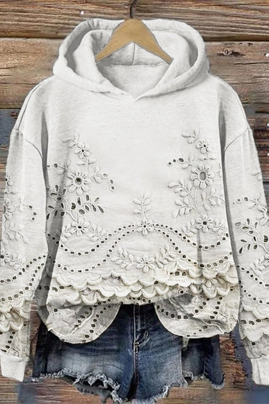 Amalia | Kapuzenpullover mit floraler Spitze
