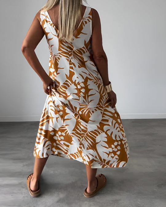 Franziska | Sommerkleid mit fließender Passform und Blättermuster
