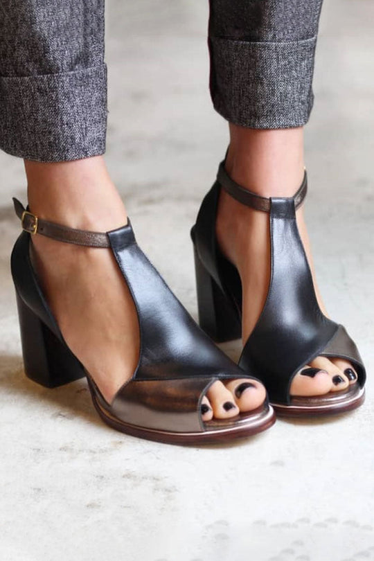 Friederike | Offene Absatzsandalen mit Patchwork-Details