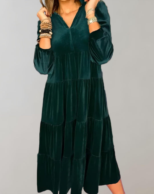 Louiza | Fließendes Kleid aus Samt mit V-Hals