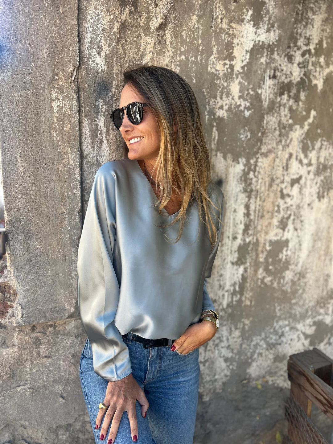 Gerda | Satinbluse mit elastischem Bund