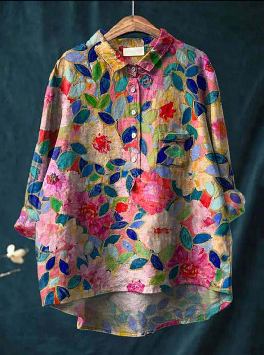 Elise | Klassisches Blumenshirt im Chemisier-Stil